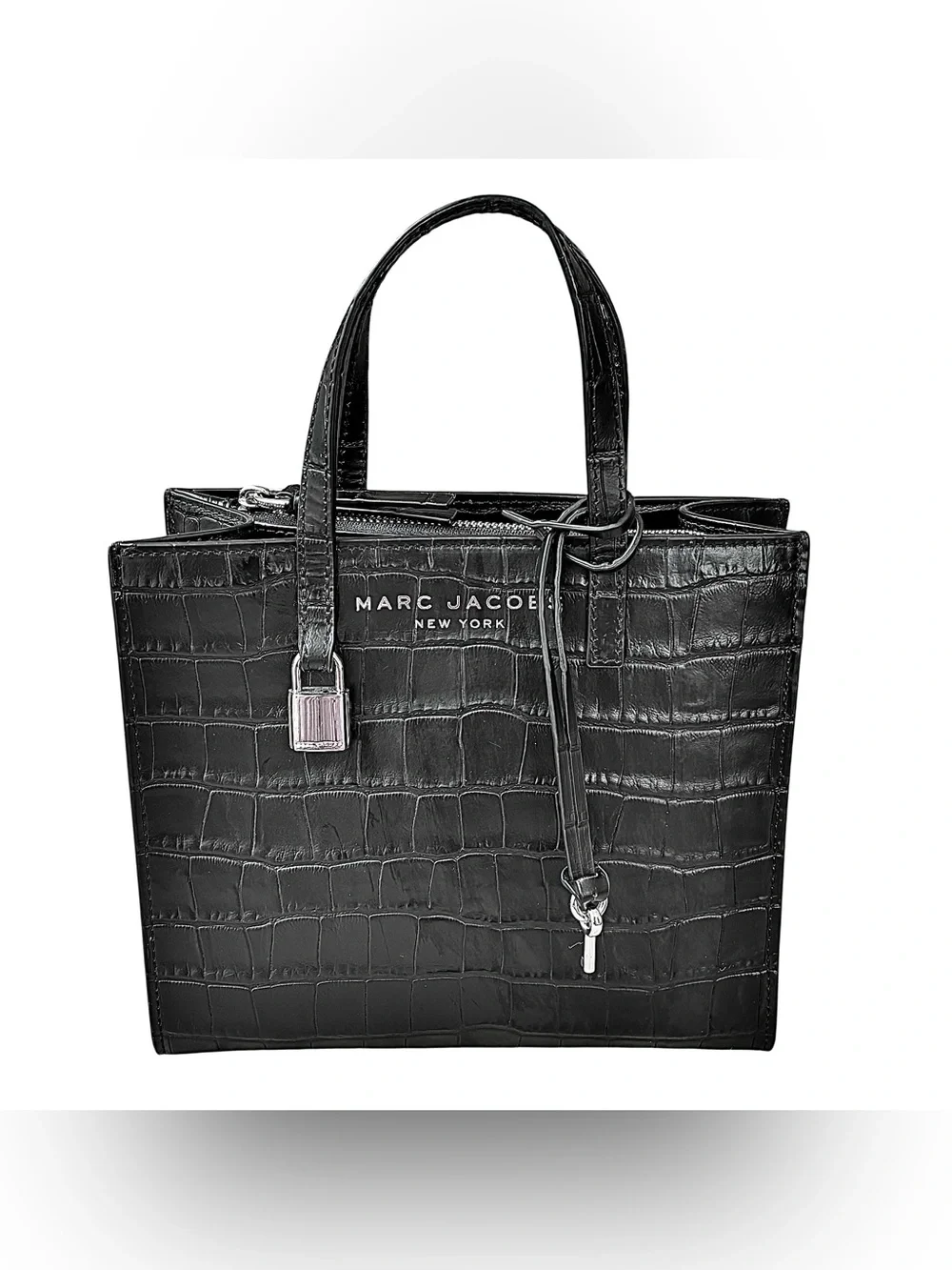 🌹 MARC JACOBS Mini Grind Black Croc Embossed Leather Satchel w/ Crossbody Strap🌹